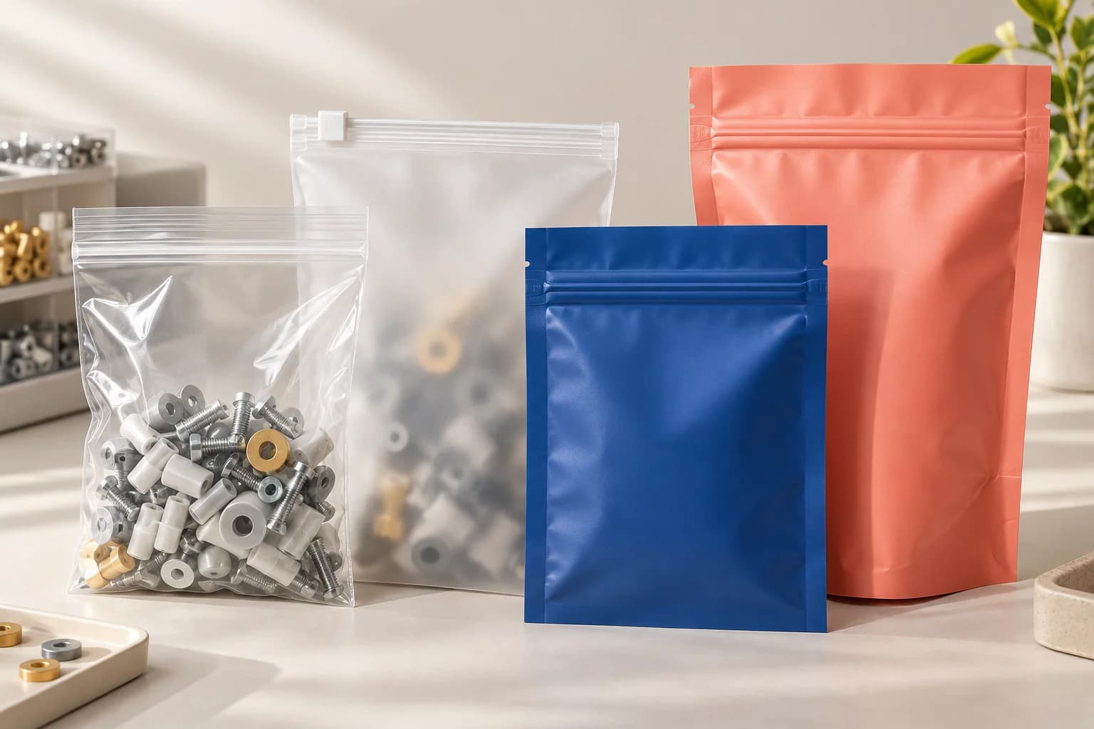 Clear, frosted and colored reclosable zipper bags