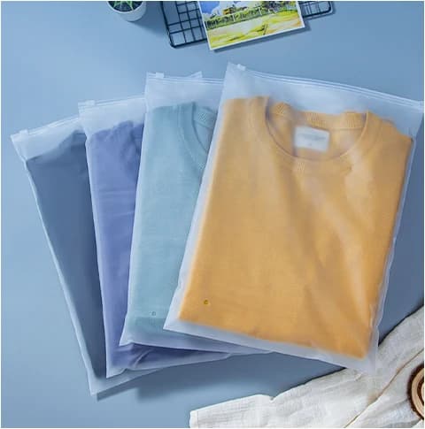 Frosted zipper bags for folded apparel