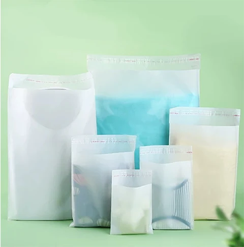 Frosted self-adhesive polyethylene bags in multiple sizes