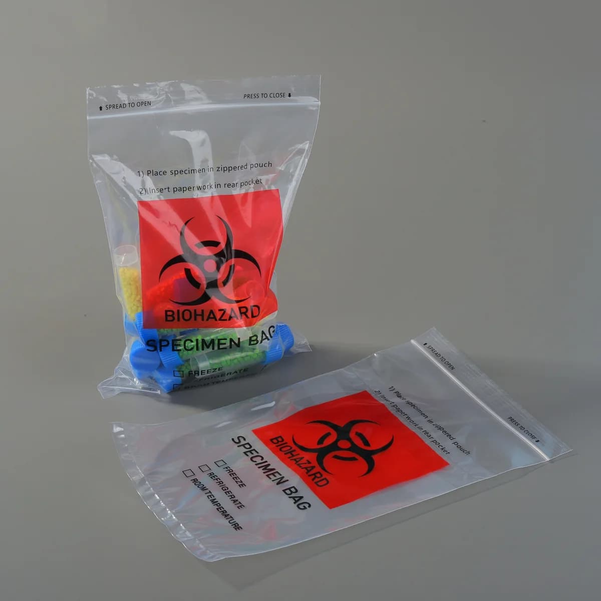 Secondary specimen transport bags with document pocket